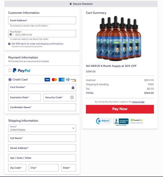 Nu Nerve Official Website Secure Order Page